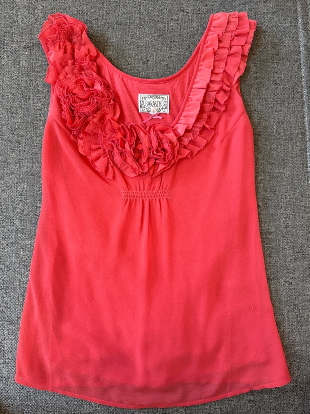 Anthropologie Yoana Baraschi Coral Pink Ruffle Scoop Neck Tank
